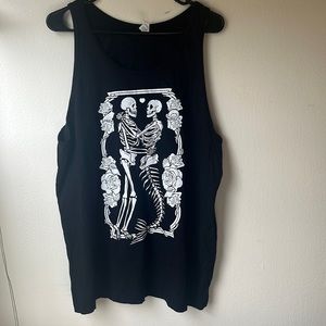 Black graphic, tee tank top with skeleton mermaid